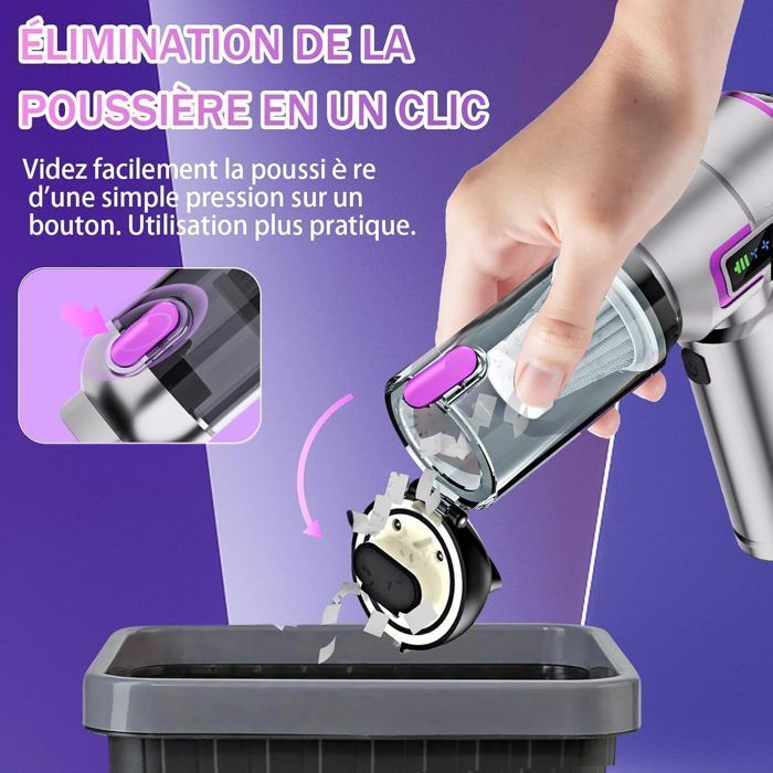 Aspirateur à Main Sans Fil,27000Pa Aspirateur Voiture 3 Vitesses avec Moteur Sans Brosse,Mini Aspirateur Pour Voiture Animaux Maison
