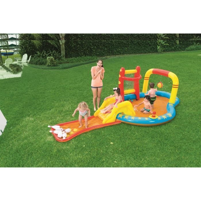 Aire de Jeu Champions - BESTWAY - Avec Toboggan, Punching Ball et Jeu de Bowling - 435 x 213 x 117 cm