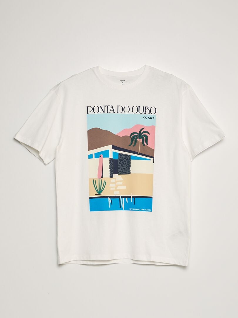 Camiseta estampada de cuello redondo - BLANCA