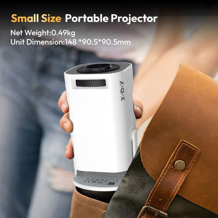 Mini proiettore portatile con supporto 4K, risoluzione HD 720P, 12000 lumen, Wi-Fi 6, Bluetooth 5.0, Android 11.0, HDMI/USB.