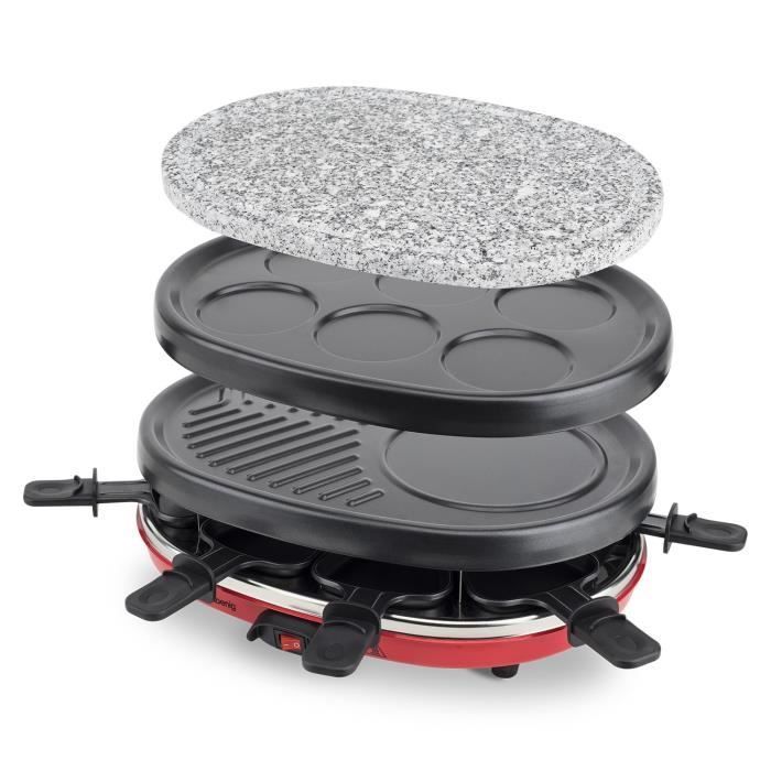 Parrilla para raclette H.KOENIG 4 en 1 - Para 8 personas - 900 W - Rojo/Negro