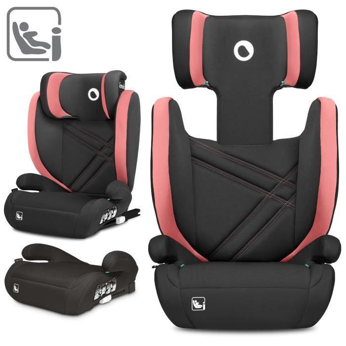 Seggiolino auto convertibile LIONELO Hugo i-Size - ISOFIX - 100-150 cm - Gruppo 2/3 - Poggiatesta regolabile in altezza - Nero-Rosa