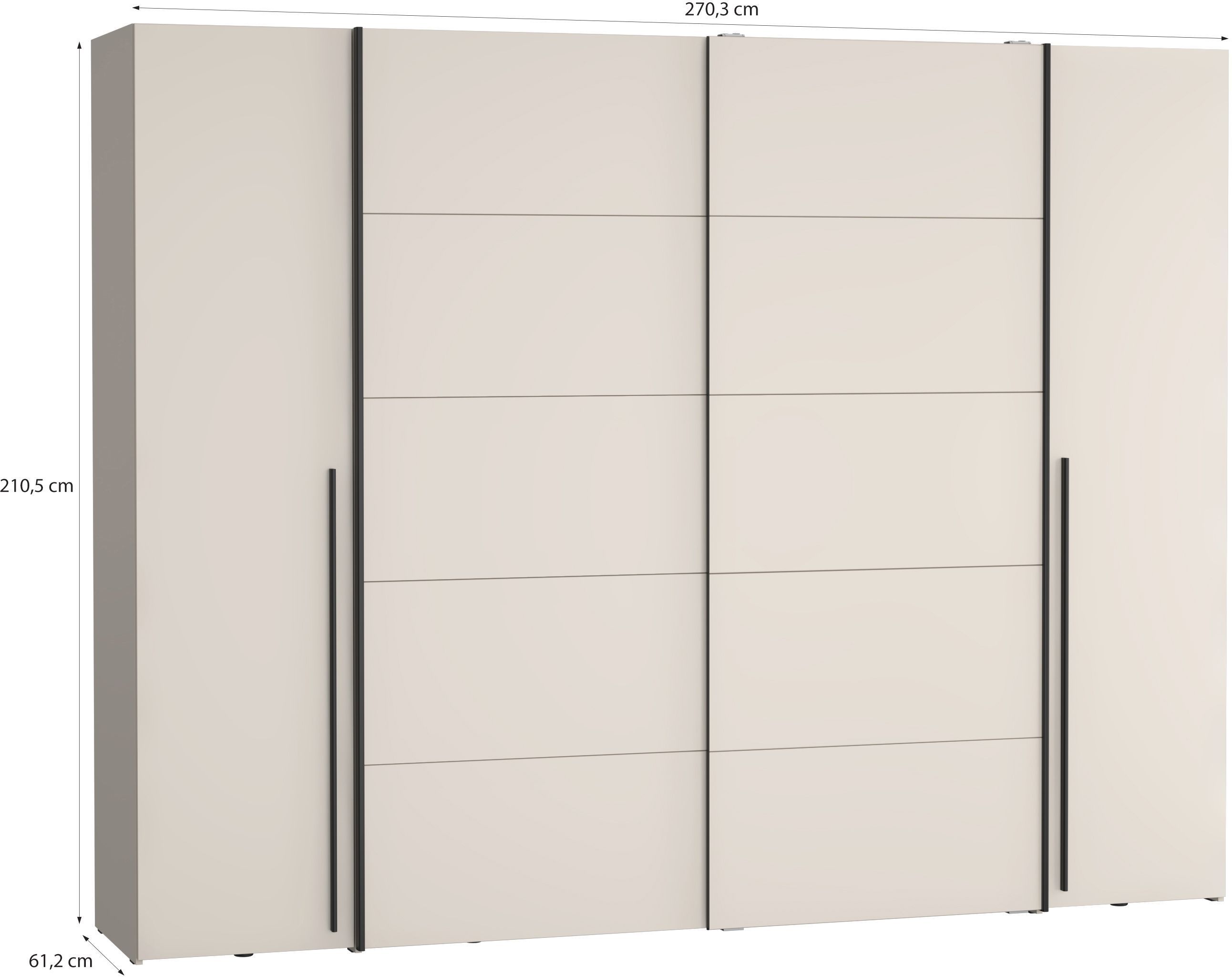 Armoire - Décor Sable- 2 portes battantes + 2 portes coulissantes -  L270 x P61 x H210cm - NARAGO