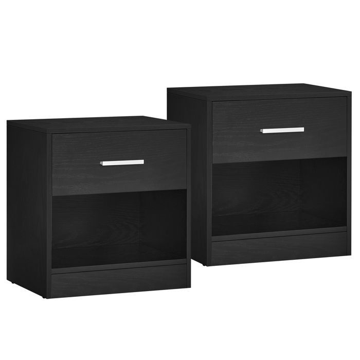 Lot de 2 Tables de chevet avec Tiroir et Compartiment ouvert noir
