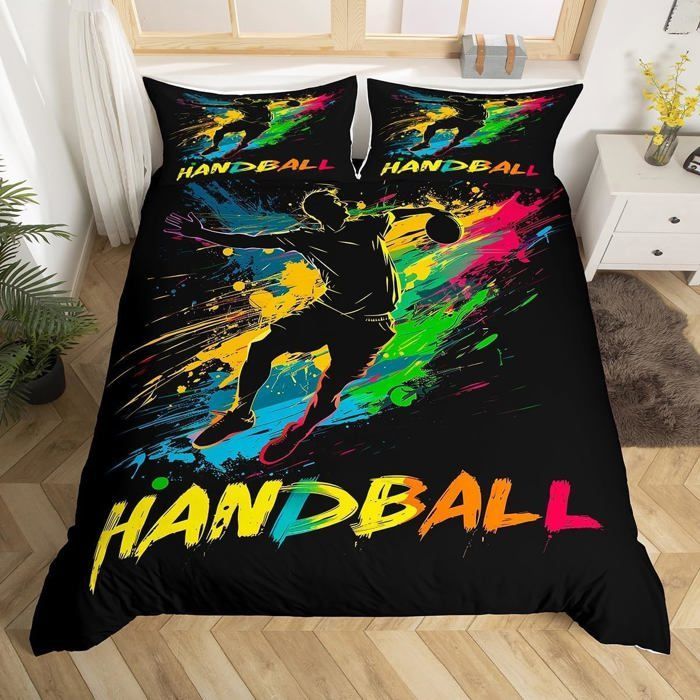 Funda nórdica infantil de balonmano de 220x240 cm, juego de ropa de cama para adolescentes con estampado de grafiti en tinta arcoíris, juego de ropa de cama de moda