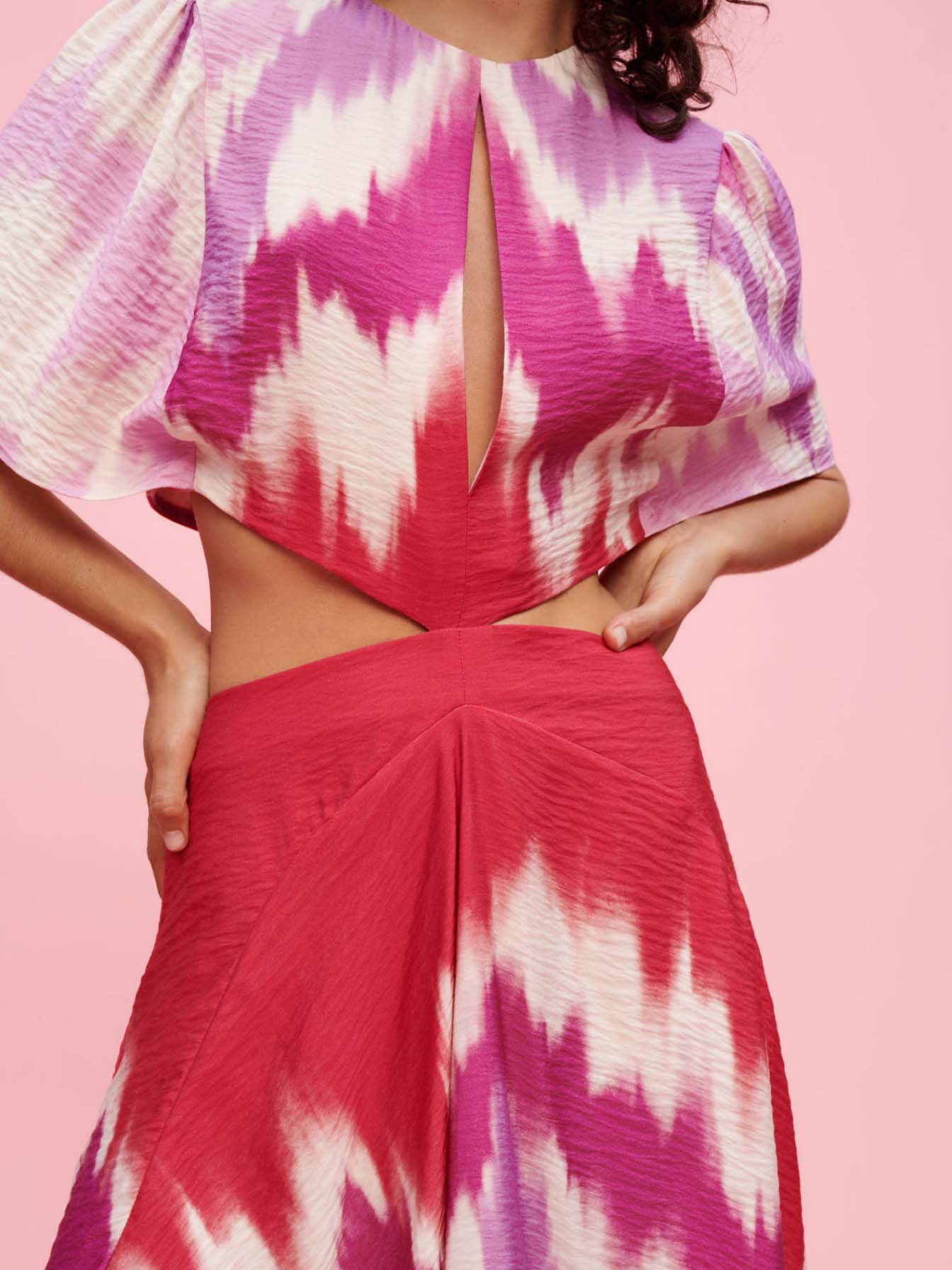 Asymmetrische tie-dye zakdoekjurk - Tie-dye fuchsia