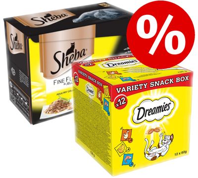 48 x 85 g Sheba-Beutel + 12 x 60 g Dreamies-Snackbox – Sparpreis!*
