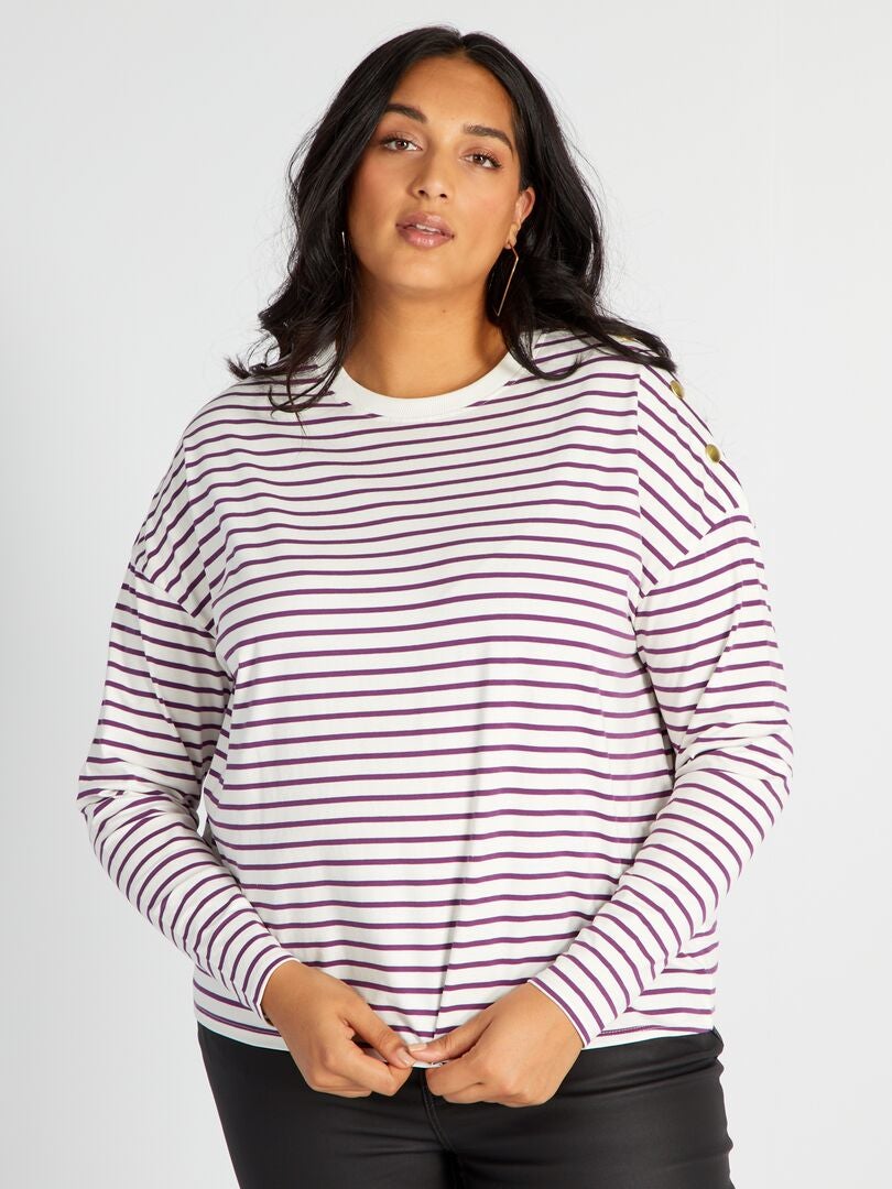 T-shirt met lange mouwen en strepen - WIT