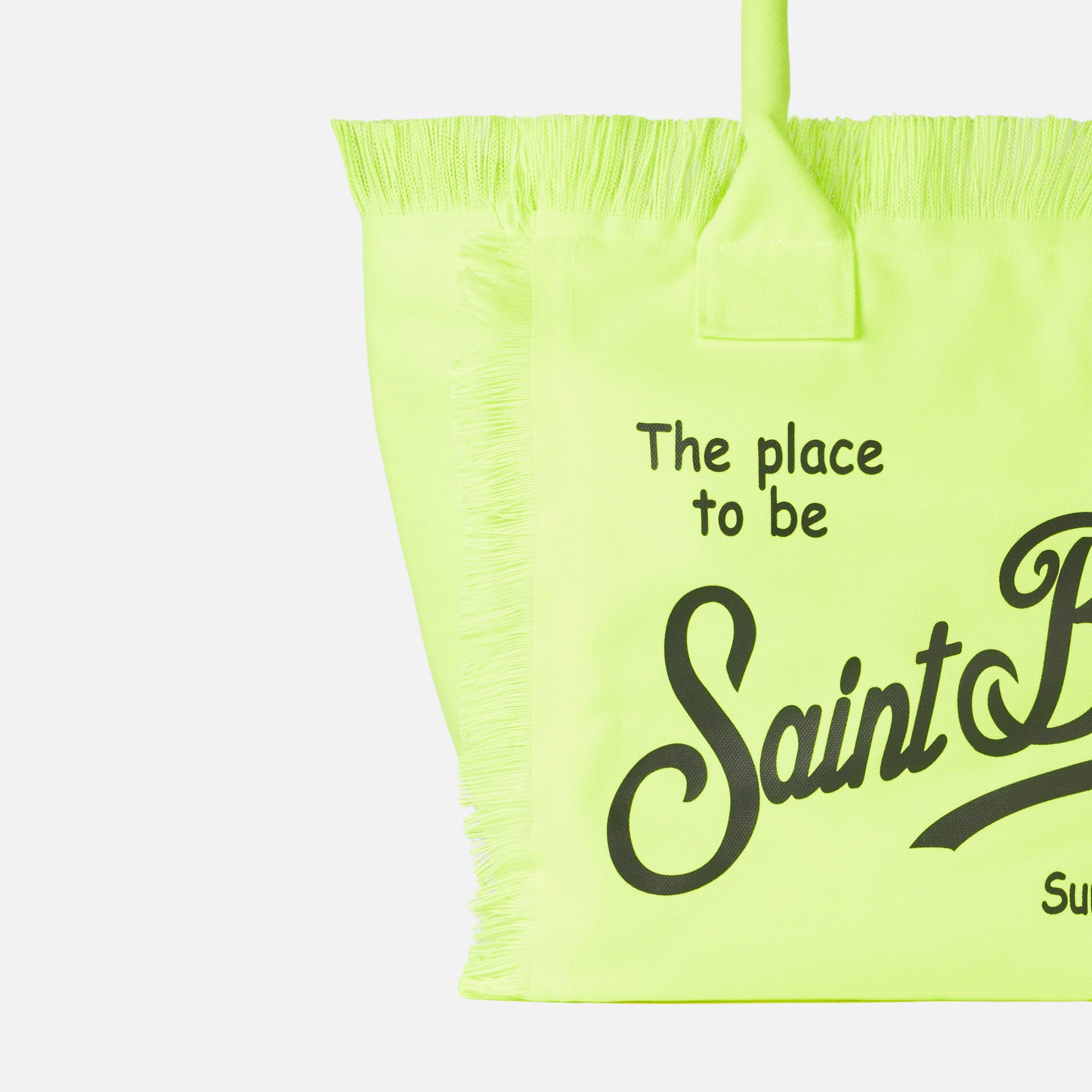 Platnena torba za rame Vanity | Fluorescentno žuta jednobojna | Crni logotip | Unutarnji džep s patentnim zatvaračem | 40 cm x 32 cm x 20 cm | MC2 Saint Barth