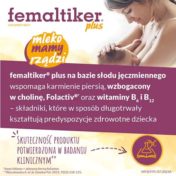 Femaltiker Plus, Suplement diety wspomagający laktację, Saszetki o smaku czekoladowym