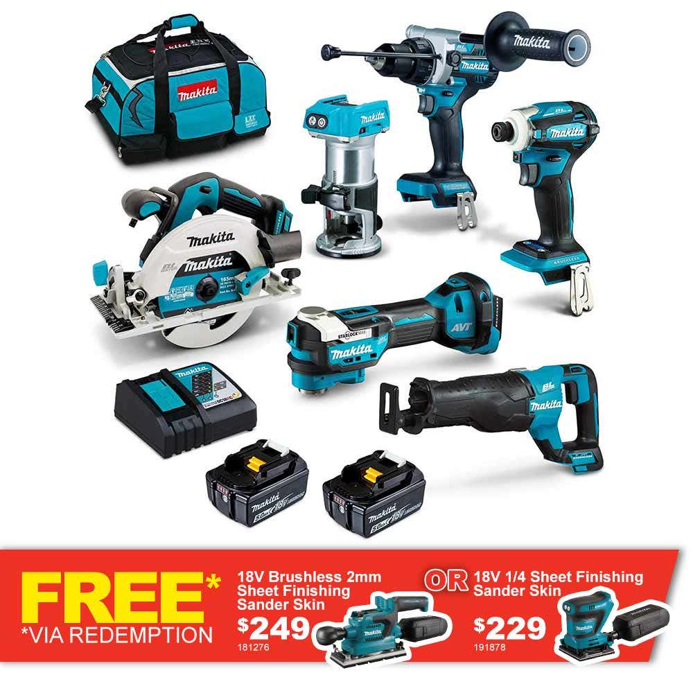 Conjunto de 6 baterias MAKITA 18V sem escova, 2 x 5,0 Ah, DLX6120TX1