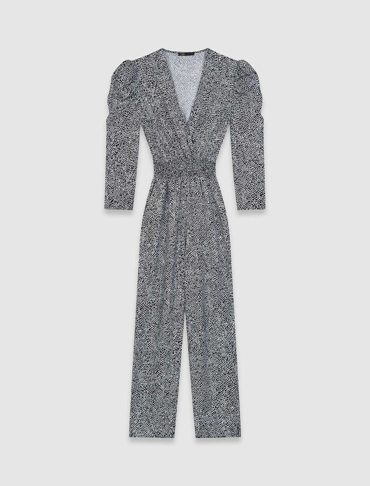 Salopetă fluidă cu animal print-Animalier Noir Blanc