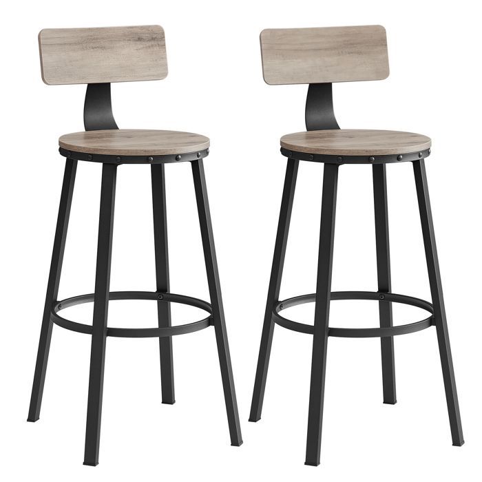 VASAGLE Lot de 2 Tabourets de bar, avec Dossier, Siège de Cuisine, Siège 73,5 cm de Haut, Style Industriel, Grège et Noir