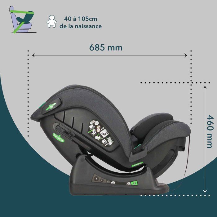 Reversible and adaptable car seat - BAMBISOL - AY913PLUSN - Group 0+/1/2/3 - I-Size - Reclining - Reducer - Black