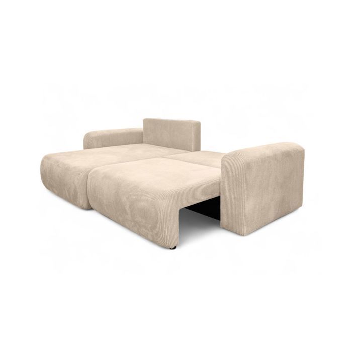 Canapé ALYA d'angle compacte réversible et convertible 4 places en velours côtelé - Beige