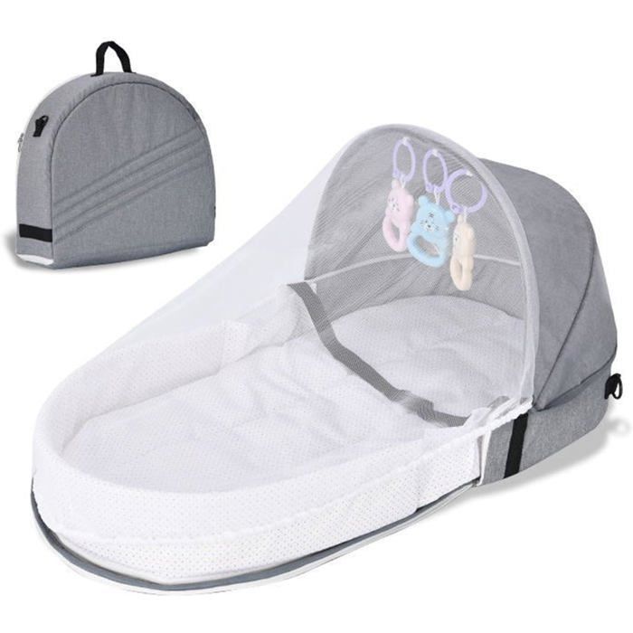 Cuna de viaje para bebé, cuna de viaje plegable portátil con tienda de campaña y cuarto infantil desmontables y lavables, color gris.