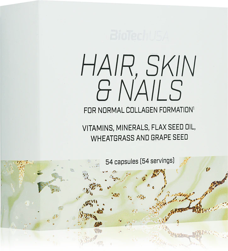 Cápsulas de suplemento alimentar BioTechUSA para Cabelo, Pele e Unhas, para cabelos, pele e unhas bonitos.