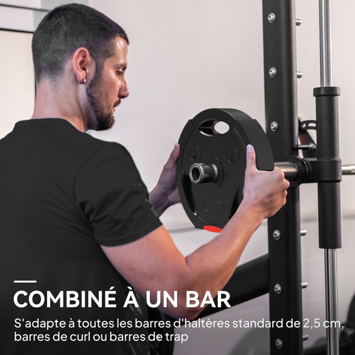 Disques de poids - SPORTNOW - 2 x 5 kg et 2 x 2,5 kg - trois poignées avec trous de Ø 25 mm - couverture en polypropylène - noir