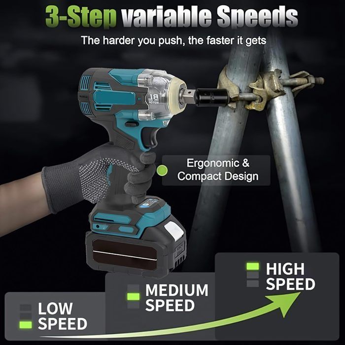 Llave de impacto inalámbrica sin escobillas con 2 baterías, destornillador de impacto eléctrico de 1200 Nm y 21 V con 4 vasos.