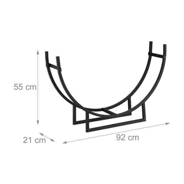 Estante para chimenea Relaxdays, soporte para leña semicircular, madera, acero, estante en forma de media luna, alto x ancho x profundidad: 55 x 92 x 21 cm, negro