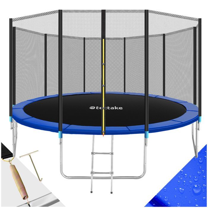 Trampoline - TECTAKE - GARFUNKY Model B Trampoline met duurzaam stalen springdoek, 457 cm - Zwart/blauw