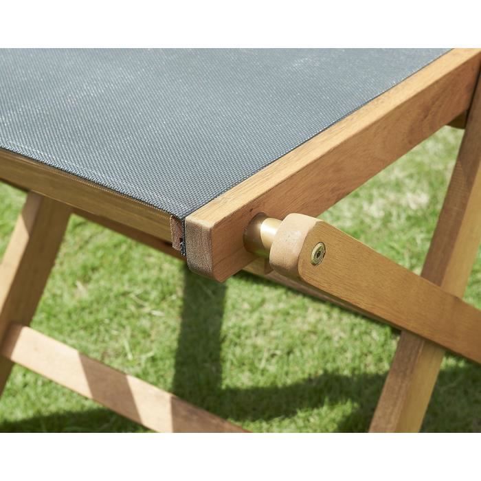 Lot de 2 chaises de jardin pliantes en bois d'acacia FSC - EDEN - Assise textilène - Gris - 58 x 58 x H90 cm
