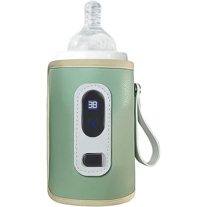 1PCS Portable Adjustable Temperature Baby Bottle Warmer, USB Wireless Baby Bottle Warmer, Car Baby Bottle Warmer with LCD Screen, Green
