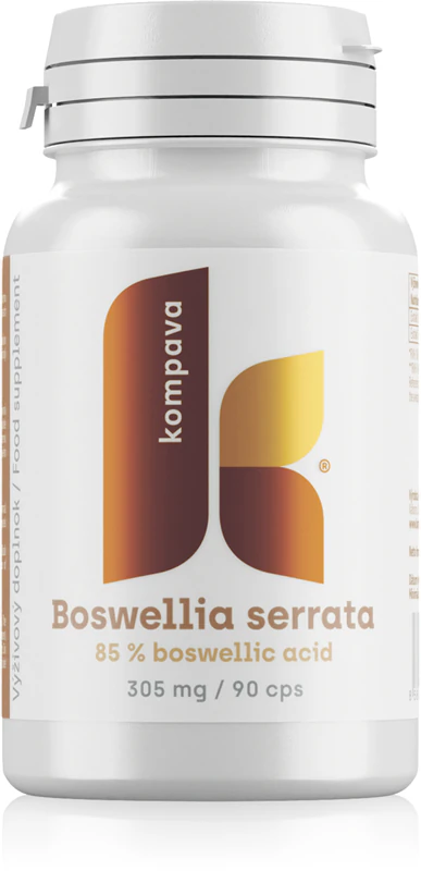 Suplemento alimentar Kompava Boswellia serrata para auxiliar na saúde musculoesquelética.