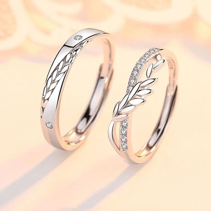 Anillo para parejas - Plata de ley 925 - Trigo de la felicidad - Apertura ajustable - Regalo de San Valentín