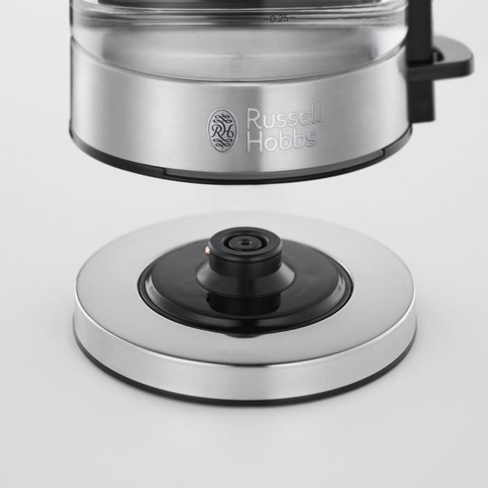 Hervidor de vidrio - RUSSELL HOBBS - Compacto para el hogar - 0,8 L - 2200 W - Ahorro de energía - Iluminación LED - Apertura automática