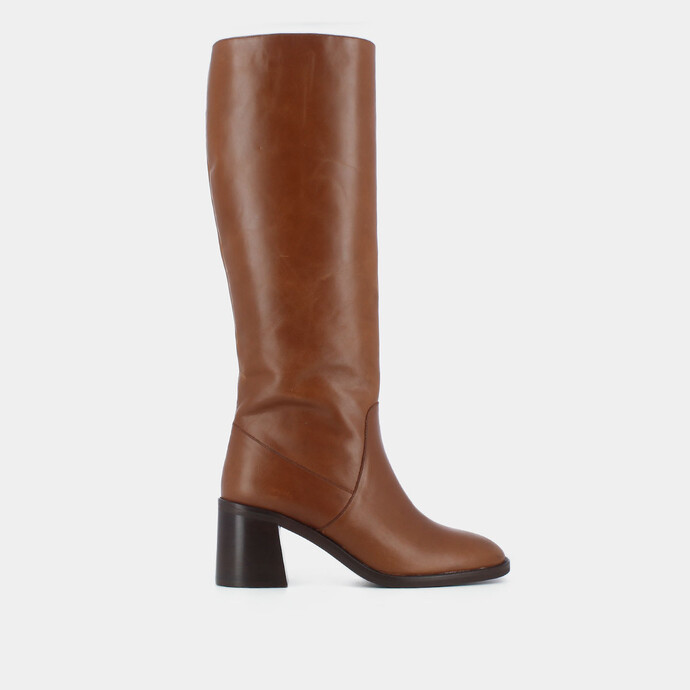 Bottes à talon  en cuir cognac