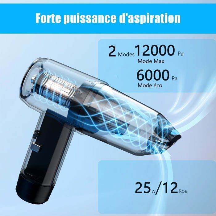 Aspiradora portátil inalámbrica de 12.000 Pa y 360 g, potente aspiradora para coche y hogar.