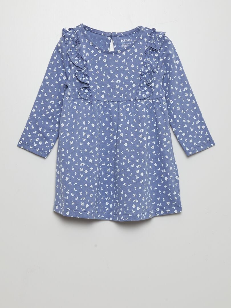 Vestido evasê de bolinhas - AZUL