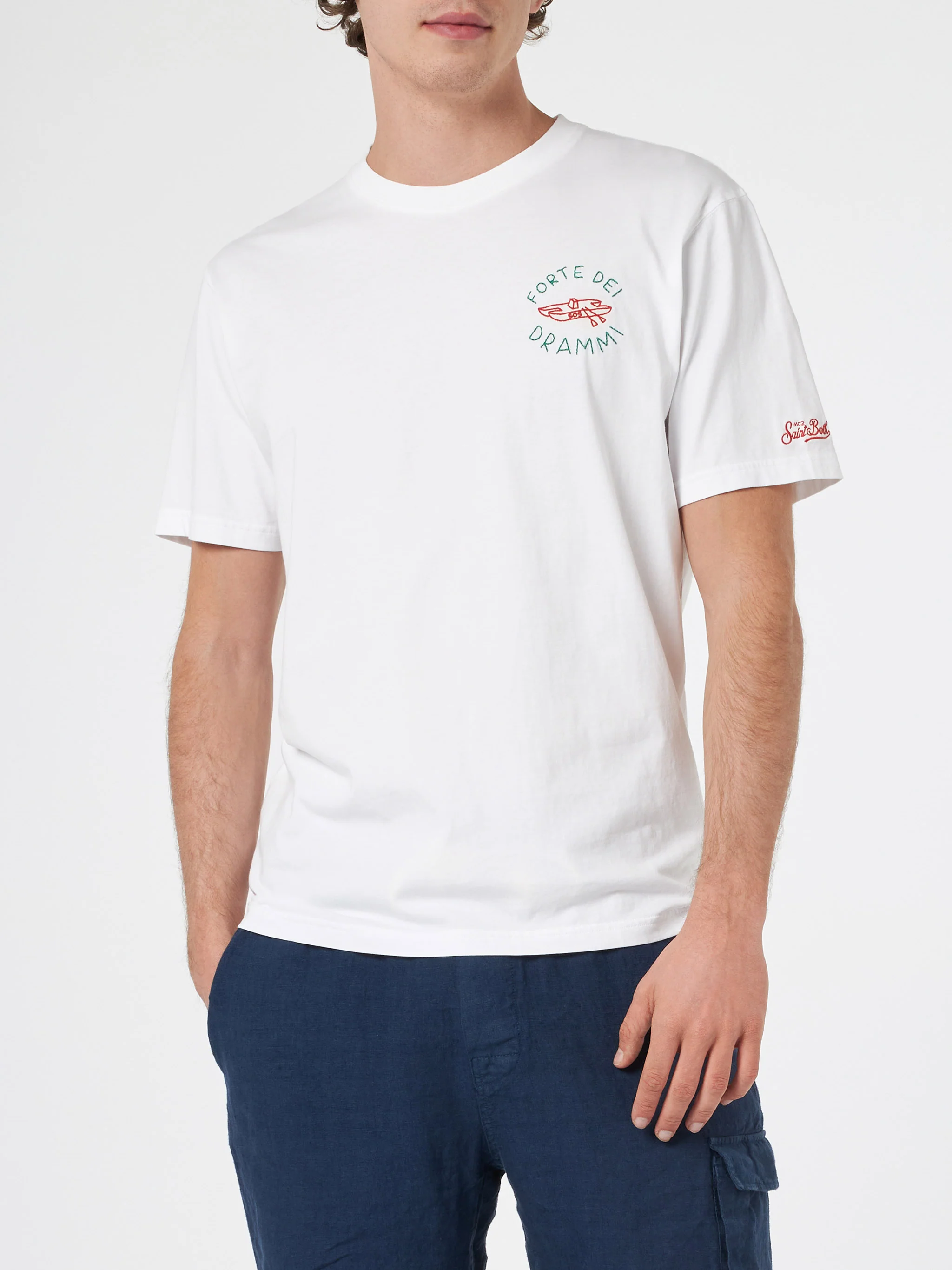 T-shirt classica da uomo in jersey di cotone Portofino con ricamo Fort