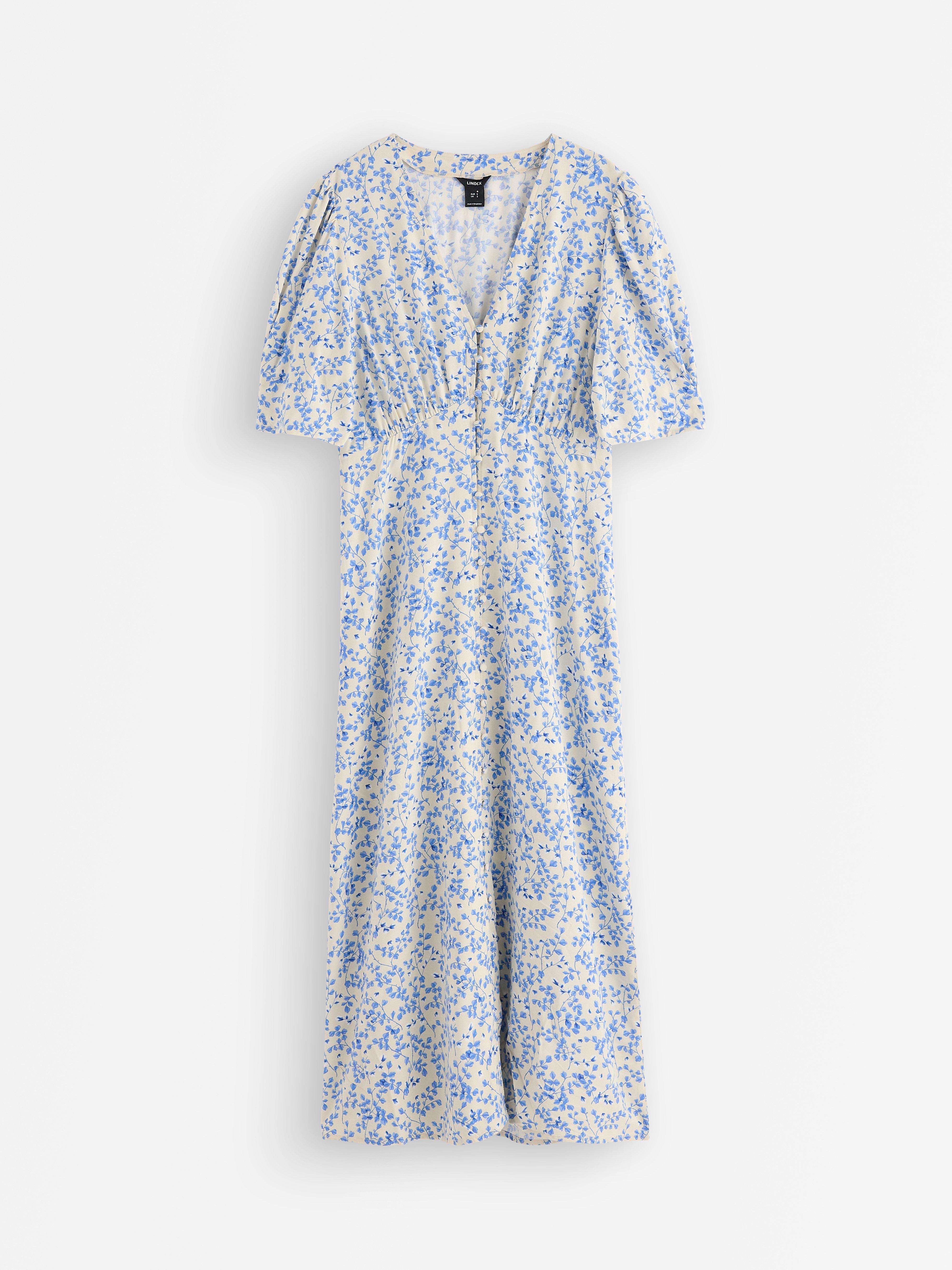 Vestido midi estampado azul claro acinzentado