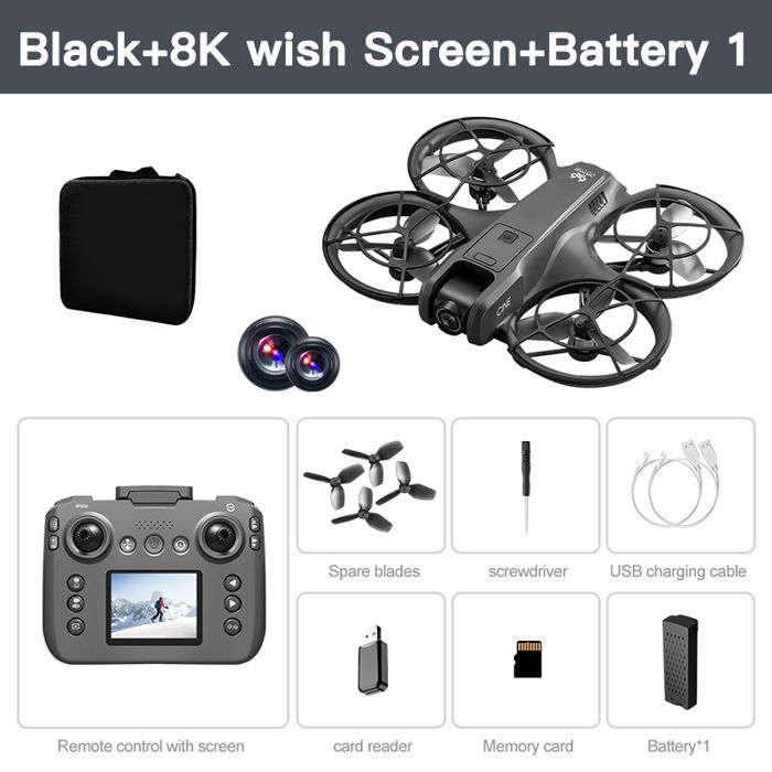 MINI Drone, Sort - 8k Batteri, Professionel, WIFI 5G Drone, Forhindringsundgåelse, Børsteløs, Højdehold, Hovedløs Tilstand, Fjernstyret Quadcopter