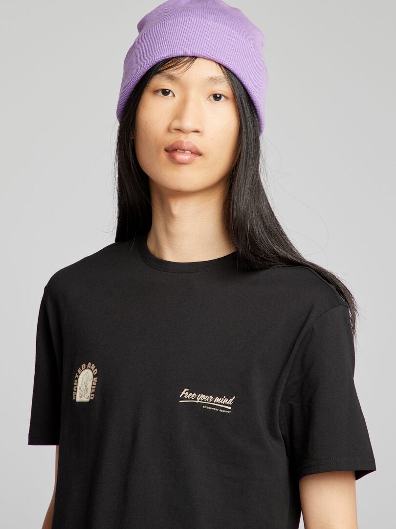 T-shirt met ronde hals van jersey - ZWART