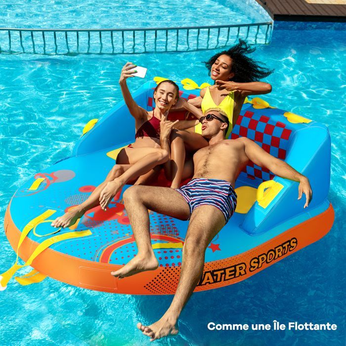 GYMAX Towable Pool Tube for 1-3 Persons, 2 Towing Points, Nylon Cover, for Boating and Water Sports