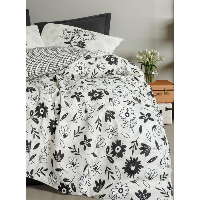 Juego de ropa de cama: 1 funda nórdica de 220 x 240 cm + 2 fundas de almohada de 60 x 60 cm - 100 % algodón reforzado - Negro