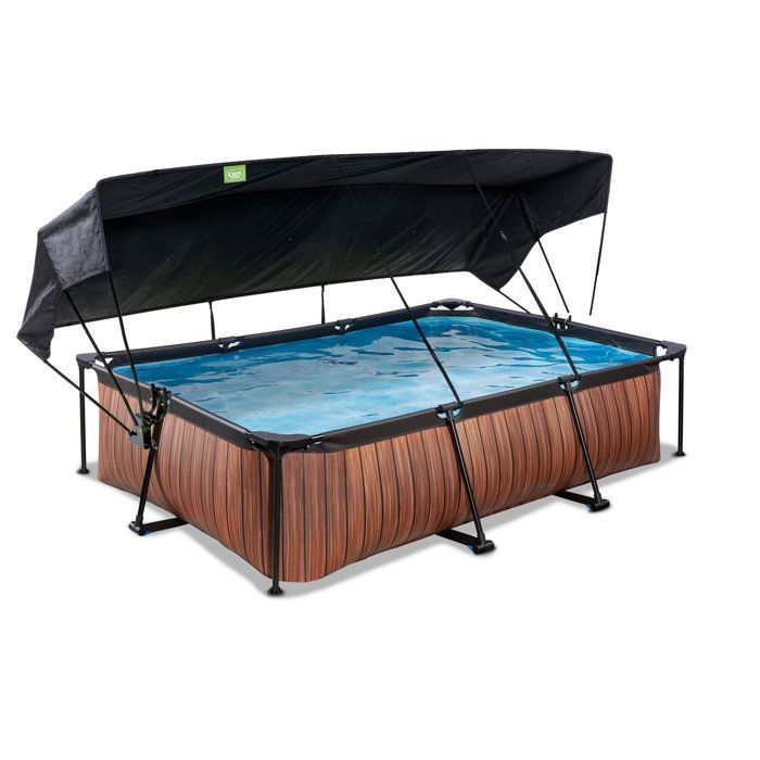 Piscina de madera EXIT de 300x200x65 cm con bomba de filtro y toldo - marrón