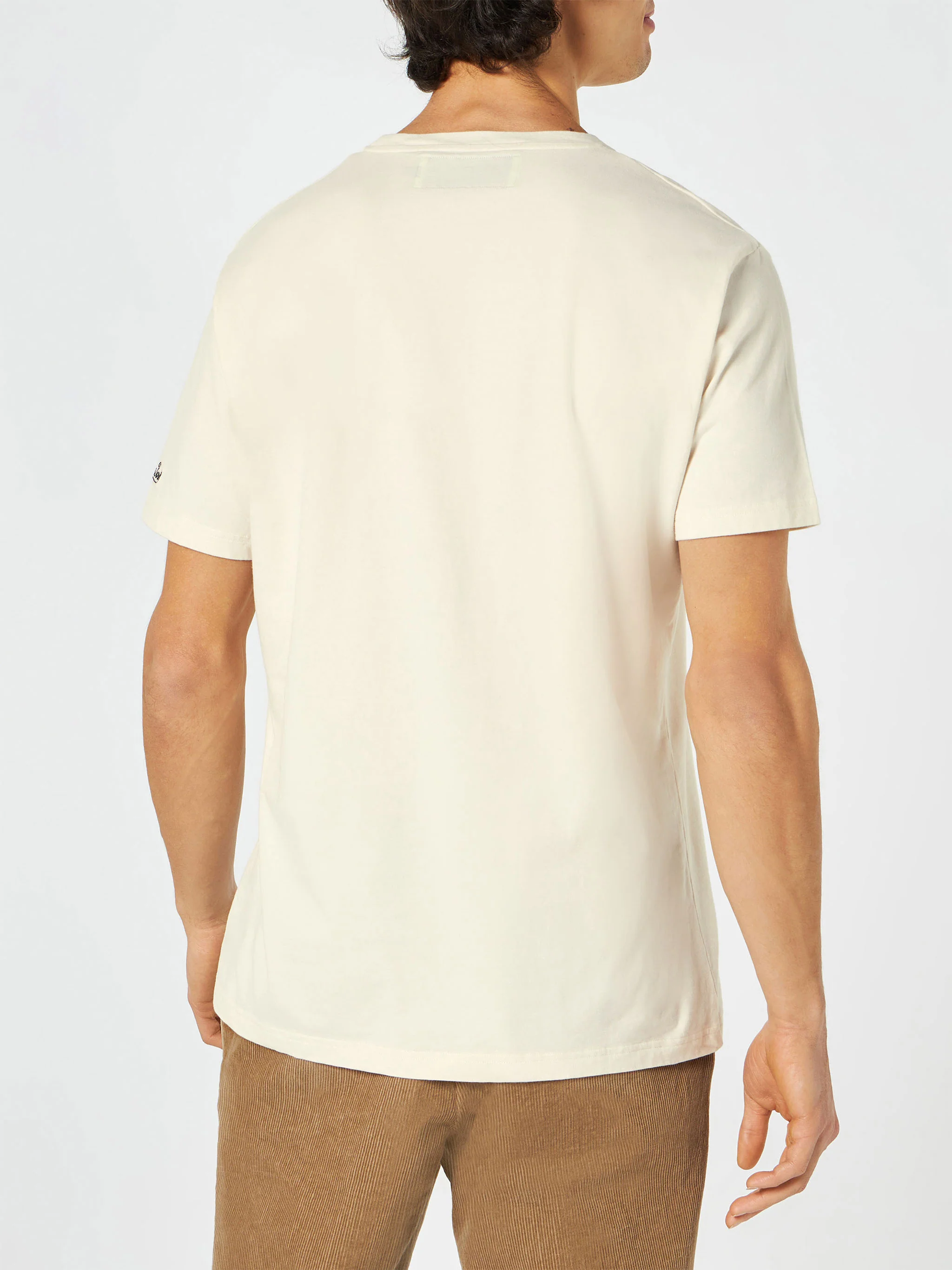 Wit heren T-shirt met rode Bombardino- en slee-print.