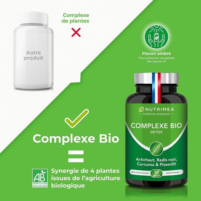 DETOX foie et colon • Complexe BIO Artichaut Radis Noir Curcuma • Detoxifiant naturel • 90 gélules végétales - Nutrimea