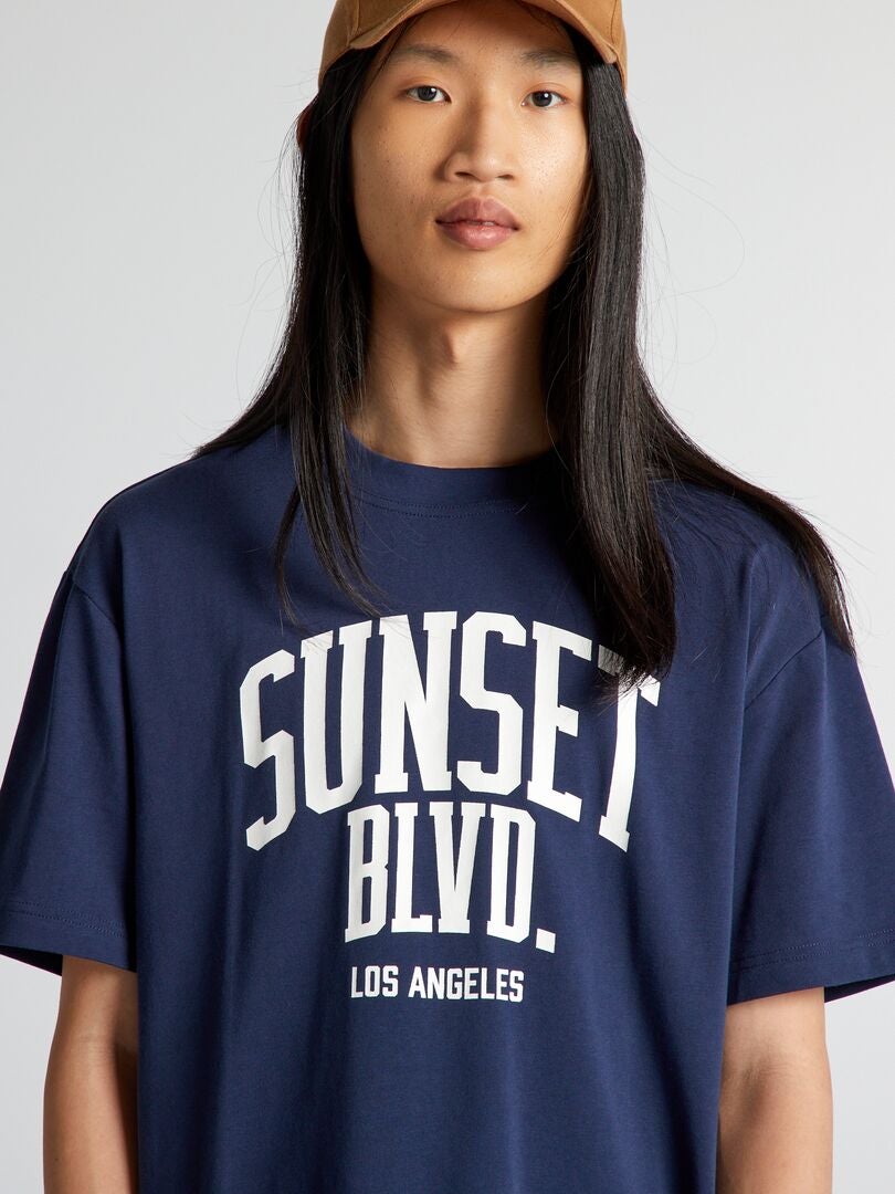 Camiseta de malha com gola redonda - AZUL