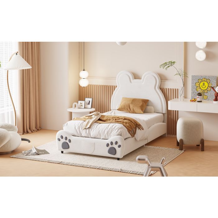 Lit enfant rembourré forme ours 90 x 200 cm blanc EVRYAE