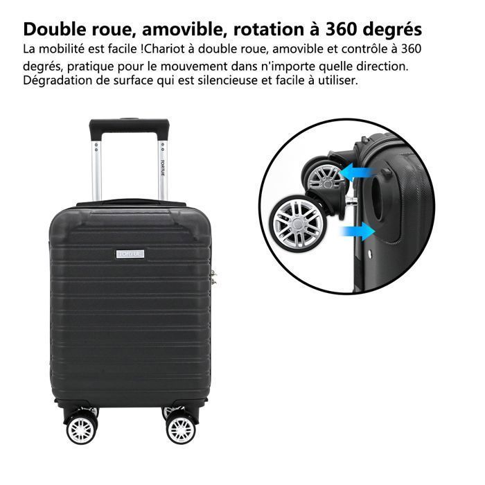 Valise Cabine 40×30×20 cm ABS Rigide Anti-Choc, 4 Roulettes, Serrure à Code – Compatible EasyJet – noir