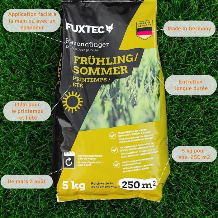 FUXTEC FX-RDFS5 organo-mineral spring/summer lawn fertilizer with magnesium and sulfur, 5 kg bag