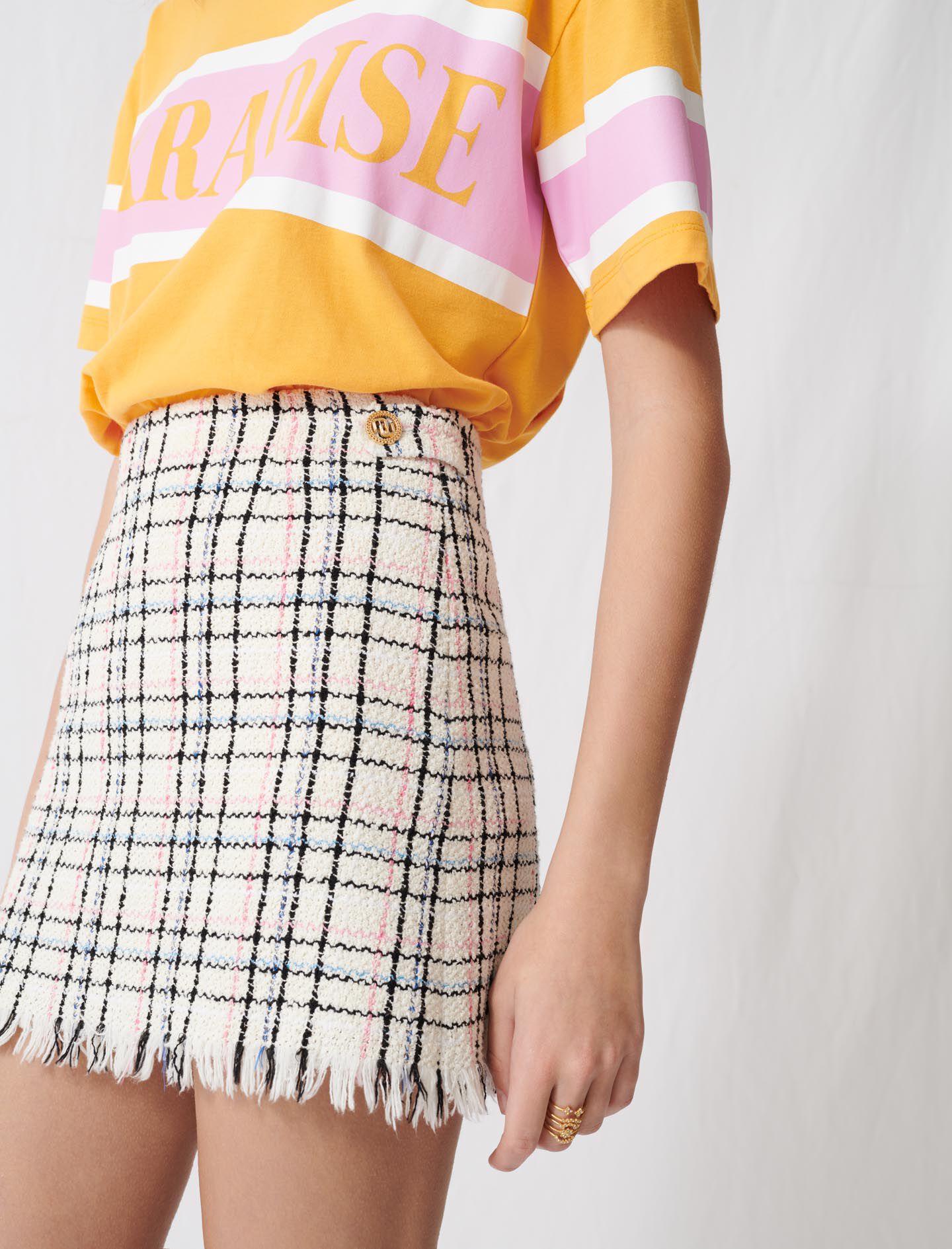 Minirokje in tweedstijl met franjes - Raw