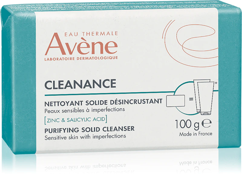 Sabonete em barra dermatológico Avène Cleanance Purifying Solid Cleanser para pele oleosa e com tendência acneica.