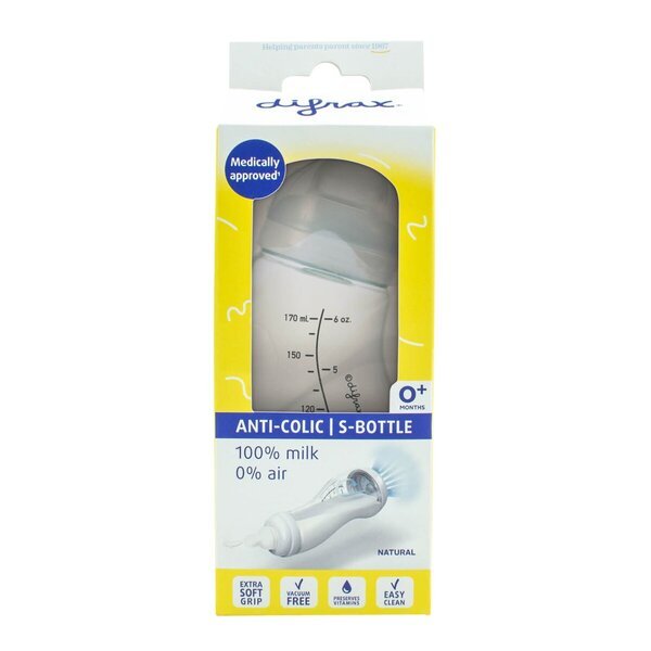 Difrax natūralus S formos buteliukas nuo dieglių, mėlynas, 170 ml
