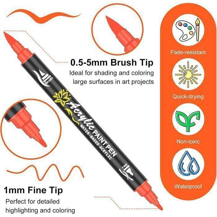 36 Pcs Feutre Acrylique Peinture stylo - Acrylic Paint Marker pour Bois, Toile, Verre, Céramique - Marqueur Peinture Acrylique à